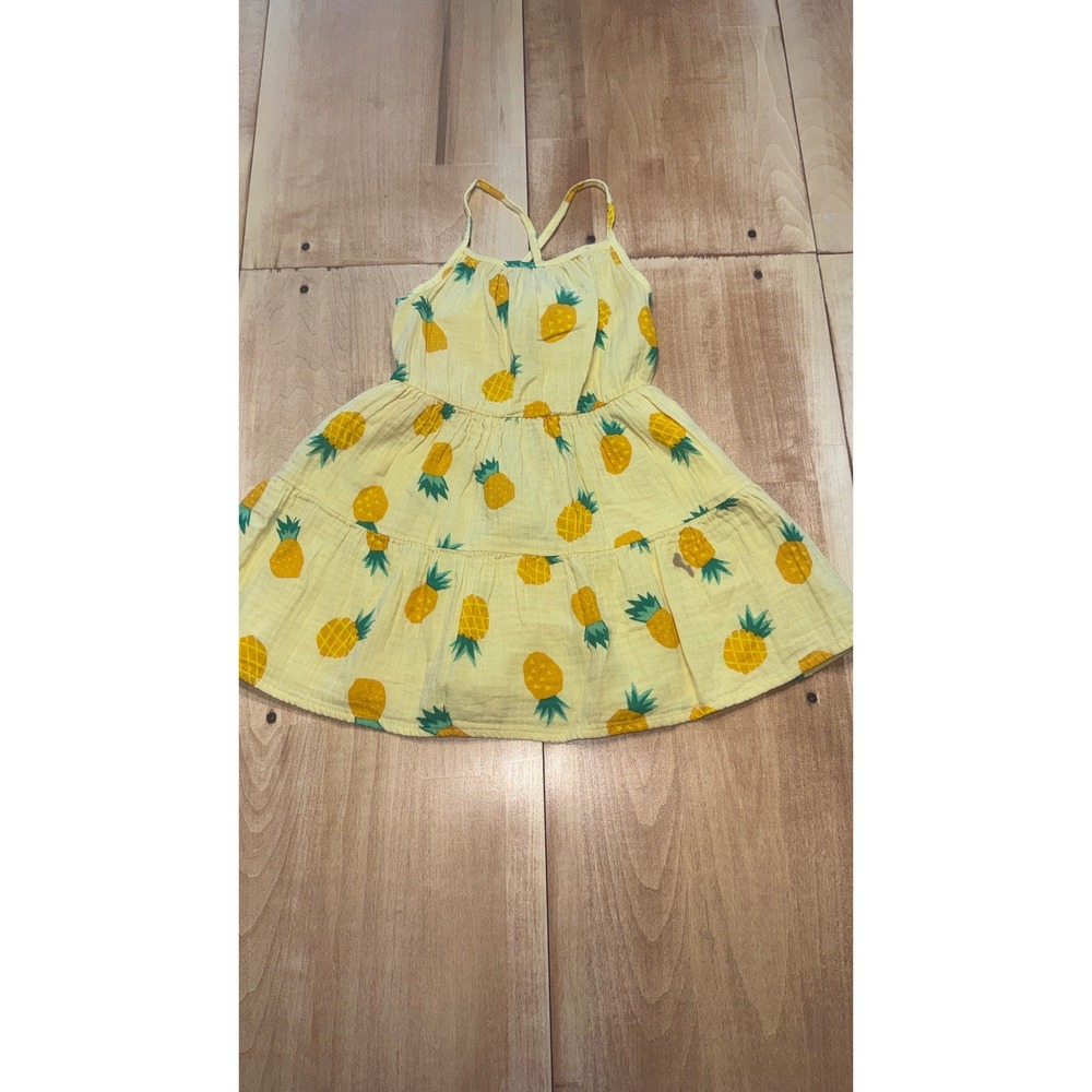 Cat Jack Yellow Pineapple Dress Size 4T Girls Spaghetti Strap Tiered‎ Cotton
